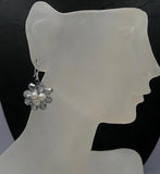 Gray Crystal Pearl Flower Dangle Earrings Custom Order for Bridesmaid