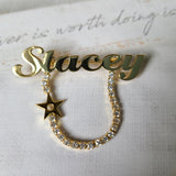Stainless Steel Name Brooch Rose Silver Lapel Pin Ladies Men Brooch