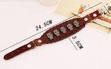 Punk Gothic Skull Braided Leather Cuff Bracelet Skeleton Charm Bangle