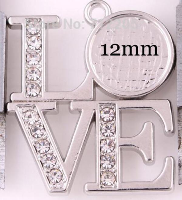 Rhodium Plated 20pcs Crystal LOVE Blank Pendant for Photo Insertion