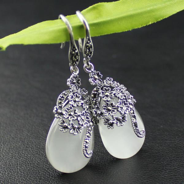 925 Silver Boho Ladies Garnet Yellow/green Agate Earrings