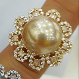 Pearl Statement Rings for Women Wedding CZ Cocktail Finger Rings