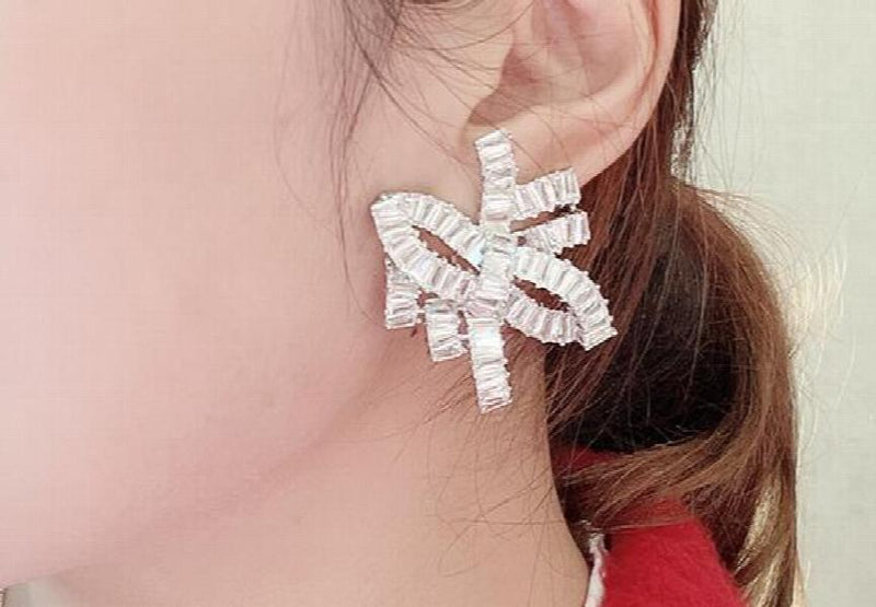 Bow Crystal Diamond Zircon Earrings
