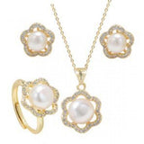Freshwater Pearl Pendant Set: Necklace, Earrings, Ring - 14KGP & S925