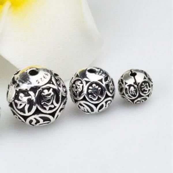 Thai Silver Om Mani Padme Hum Spacer Beads DIY 925 Sterling Silver 6-10mm
