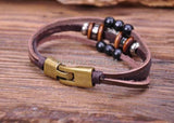 G70 Bronze Surfer Hemp Leather Wood Beads Wristband Bracelet Cuff Fish