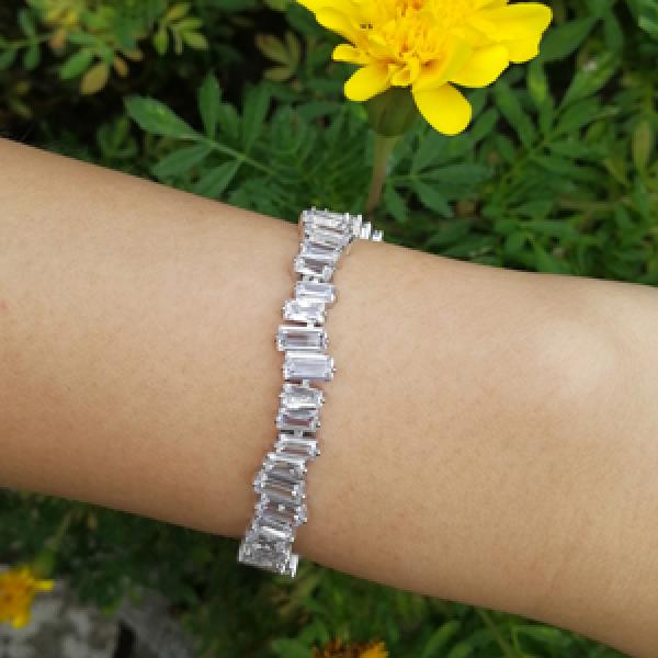 Cubic Zirconia Baguette Bangles&Bracelets Adjustable Link Cuff Bangle