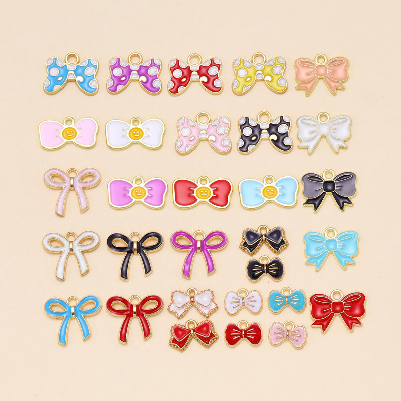 30Pcs Mixed Style Enamel Bowknot Charms for Jewelry Making DIY Accessories