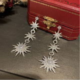 Sunflower 8-Pointed Star Earrings S925 Silver Needle Tassel Flower Earrings
