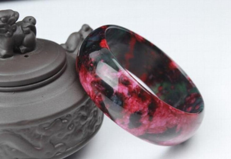 Pink Red Peach Blossom Jades Women Bangle Bracelet Luck 58-62MM