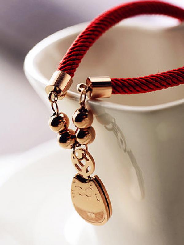 Red Rope Lucky Cat Bracelet Titanium Steel Valentine Gift