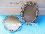 20pcs Antique Oval Base Setting Tray Bezel Pendant Charm, Flower Border