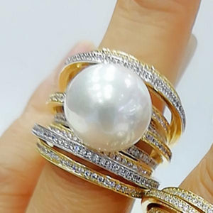 Twist Pearl Statement Rings Cubic Zircon Finger Ring Beads Charm