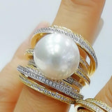 Twist Pearl Statement Rings Cubic Zircon Finger Ring Beads Charm