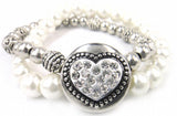 CZ Stone Metal Snap Button Bracelet Double Row Alloy Ball Bead Pearl Beads
