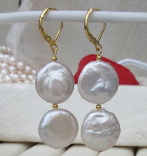 South Sea Coin Pearl Dangle Earrings 14k Gold