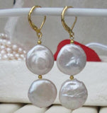 South Sea Coin Pearl Dangle Earrings 14k Gold