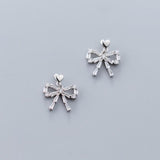 925 Silver Bowknot Zircon Stud Earrings