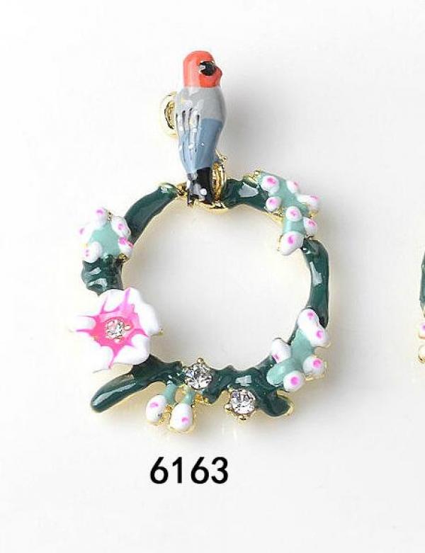 Bird Charms 10pcs Enamel Pendant with Crystal Circle Charms
