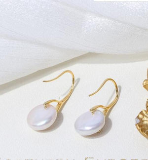 Coin Freshwater Pearl Dangle Earrings - Lady Gift