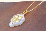 Hetian Jade 18K Inlaid Carved Tree Leaf Pendant Necklace
