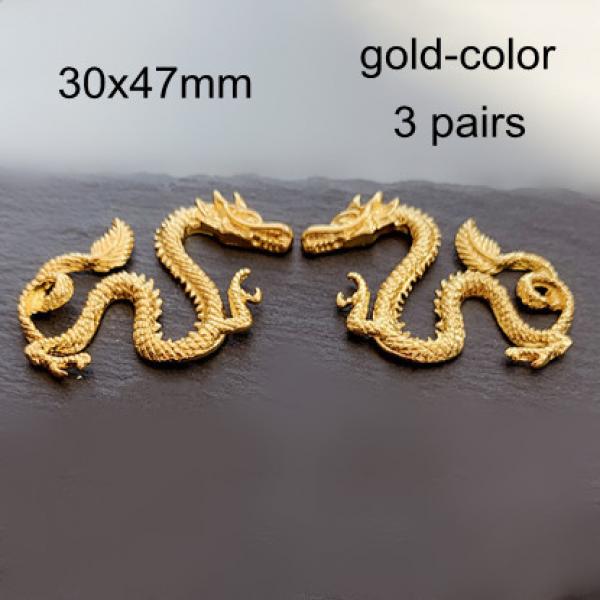 3 Pairs Brass Vivid Dragon Ornament 3D Chinese Dragon Metal Filigrees