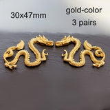 3 Pairs Brass Vivid Dragon Ornament 3D Chinese Dragon Metal Filigrees