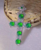 925 Silver Green Jade Cross Pendant with Chalcedony Crystal