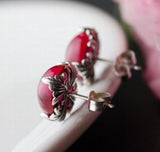 Red Fused Alumina Sterling Silver Stud Earrings