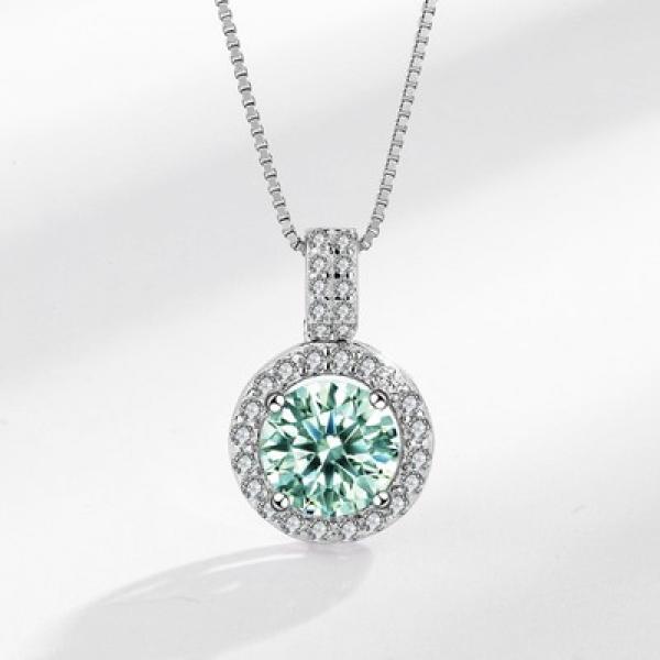 925 Silver Moissanite Round Pendant Necklace Women Sparkling Wedding Jewelry