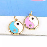 10Pcs Colorful Enamel Yinyang Pendant CZ Charm Necklace Bracelet 17mm