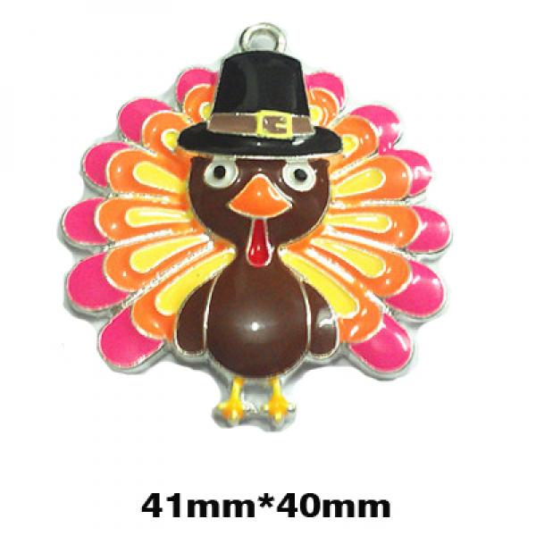 10pcs Thanksgiving Turkey Pendant Enamel Rhinestone DIY Necklace Jewelry