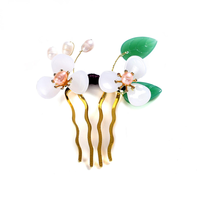 Glass Flower Hair Comb Freshwater Pearl Hair Clip for Women