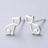 925 Silver Cat Star Stud Earrings Allergy-Free Gift