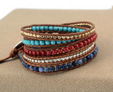 Sodalite Coral Bead Wrap Bracelet Leather Jewelry