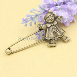 10pcs/lot Antique Bronze Vintage Girl Brooch Safety Pins 60mm