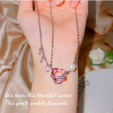 Pink Diamond Love Necklace Sweet Wind Pink Heart Short Pearl Necklace