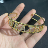 Personalised Zircon Letters Bracelet Crystal Cuff Bangle Mother's Gift