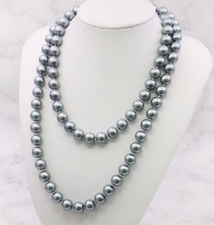 10mm Round Silvercolor Gray Long Pearl Shell Necklace Women Hand Jewelry
