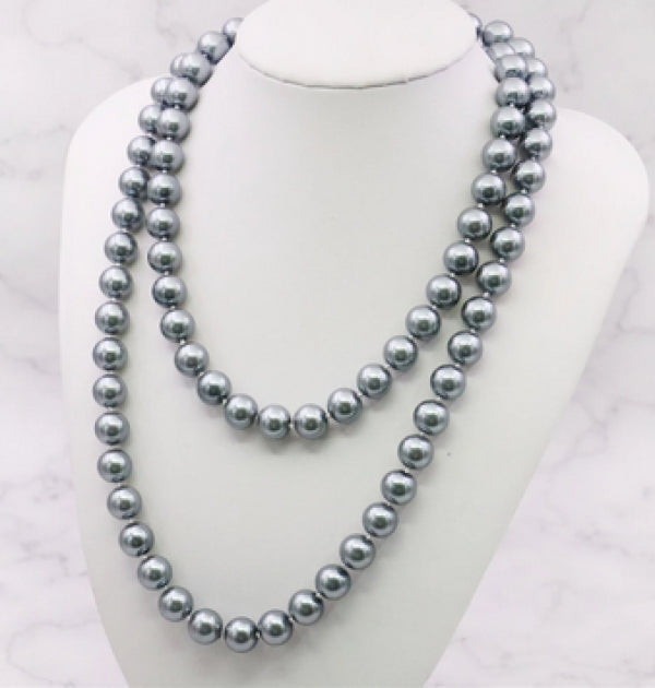 10mm Round Silvercolor Gray Long Pearl Shell Necklace Women Hand Jewelry
