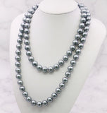 10mm Round Silvercolor Gray Long Pearl Shell Necklace Women Hand Jewelry