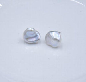 Baroque 11-12mm Freshwater Pearls Silver Stud Earring