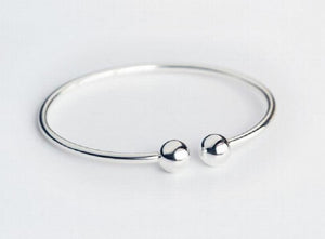 925 Sterling Silver Double Lucky Beads Bangle Bracelet Cuff