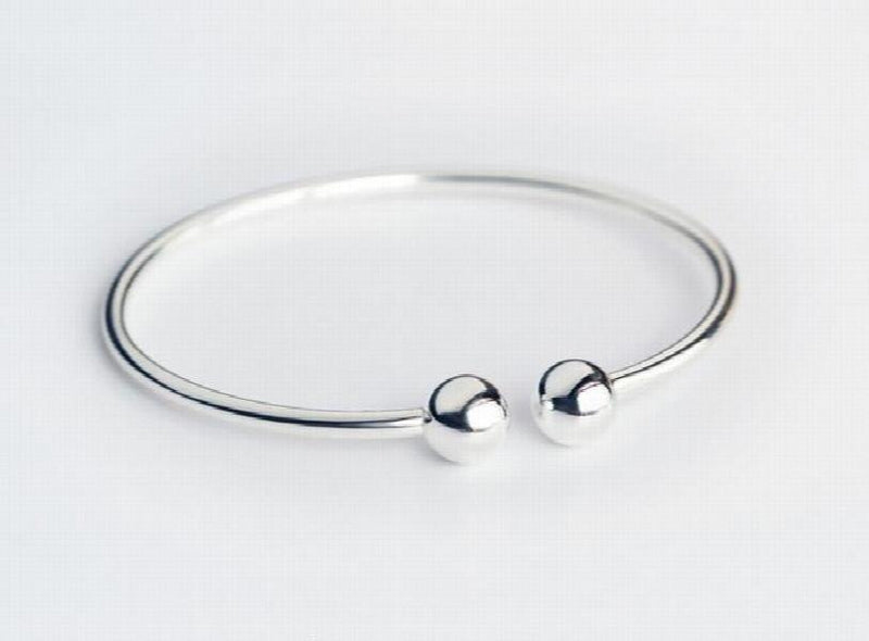 925 Sterling Silver Double Lucky Beads Bangle Bracelet Cuff