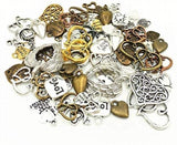 100g Mixed Vintage Alloy Heart Pendant Charms for DIY Jewelry - 60-70pcs