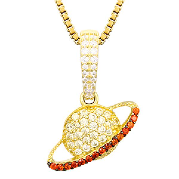 925 Silver Planet Pendant Necklace With Red Cubic Zircon