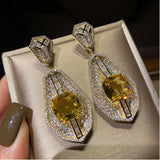 Yellow Diamond Wheat Earrings Square Crystal