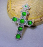 925 Silver Green Jade Cross Pendant with Chalcedony Crystal