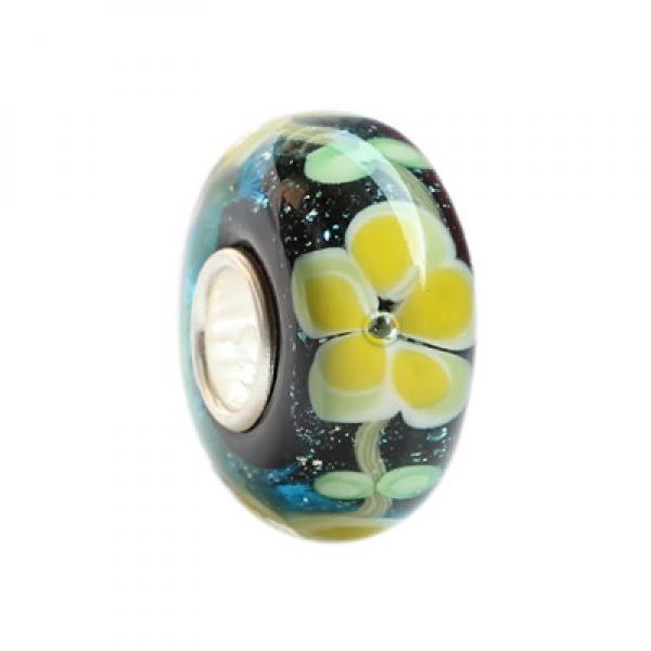 Sterling Silver 3D Flowers Glass Charm Beads for Bracelet