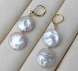 South Sea Coin Pearl Dangle Earrings 14k Gold
